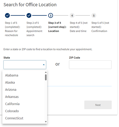 USCIS Reschedule Biometrics Appointment Fig 7.1